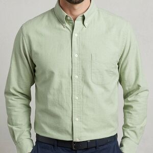 St. John’s Bay Pastel Green Button Down Shirt Men’s Large Cotton Slub Textured